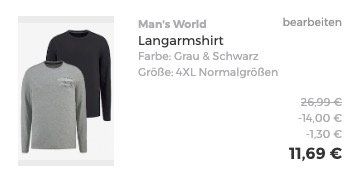 2er Pack Mans World Langarmshirt ab 11,69€ (statt 19€)