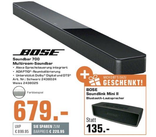 Bose Soundbar 700 mit SoundLink Mini II zusammen für 683,99€ statt (statt 814€)