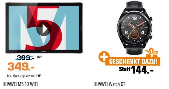 HUAWEI MediaPad M5 mit 32GB + HUAWEI Watch GT Smartwatch ab 349€ (statt 416€)