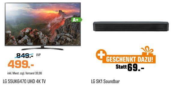 LG 55 4K Fernseher + LG SK1 Soundbar für 538,90€ (statt 641€)