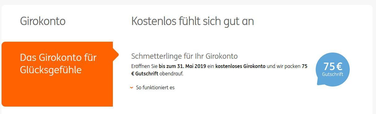 ING Gehaltskonto komplett kostenlos mit 75€ Gutschrift inkl. kostenloser VISA