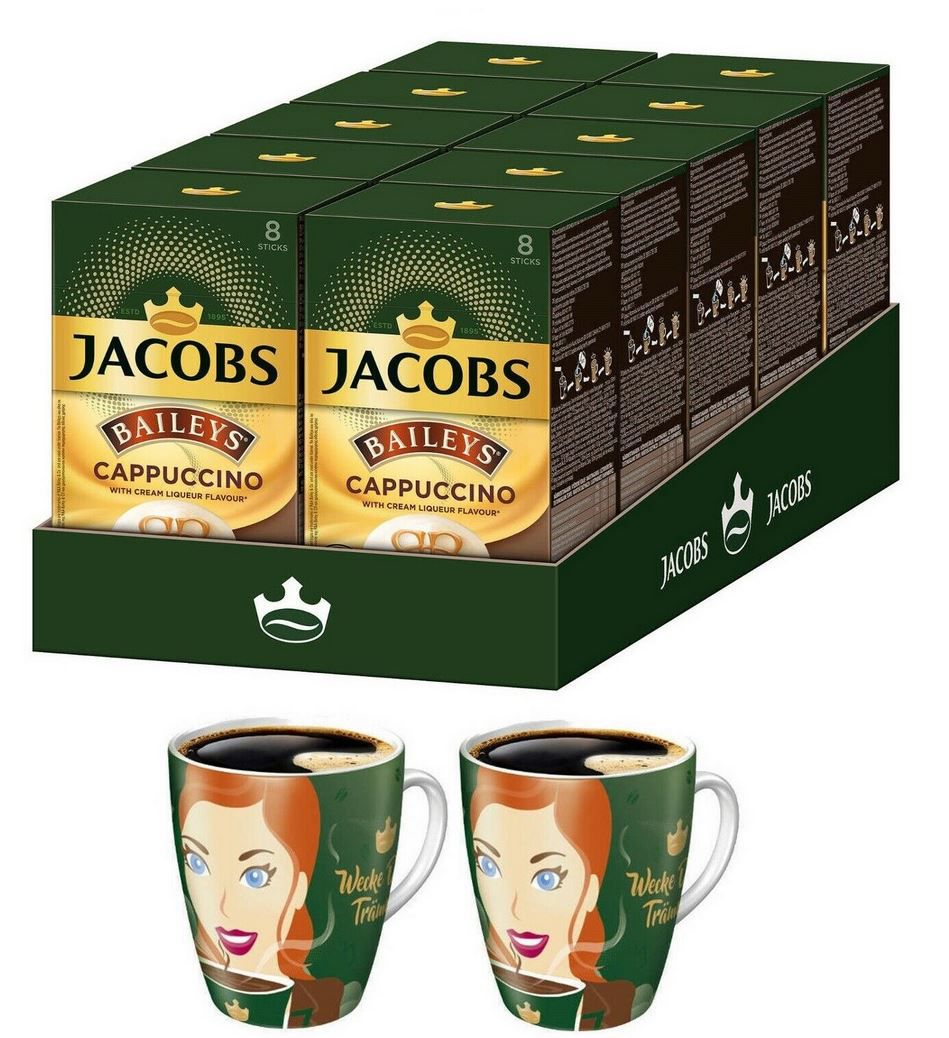 Wieder da! JACOBS Cappucino Baileys 10 x 8 Getränke Kaffee Sticks + 2 Ritzenhoffbecher für 17,90€ (statt 39€)