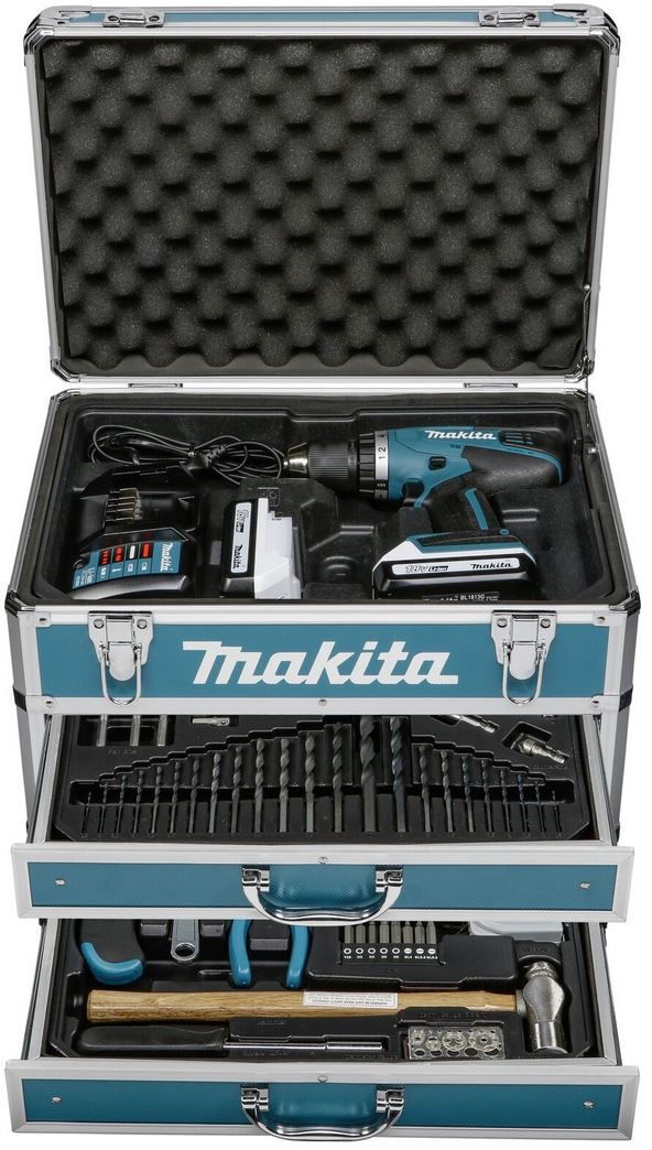 Makita DF457DWEX6 Akkuschrauber +  2 x 1,3 Ah Akkus + Zubehör + Koffer für 219€ (statt 236€)