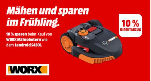 Media Markt Worx Aktion: Mähroboter und Zubehör mit 10% extra Rabatt