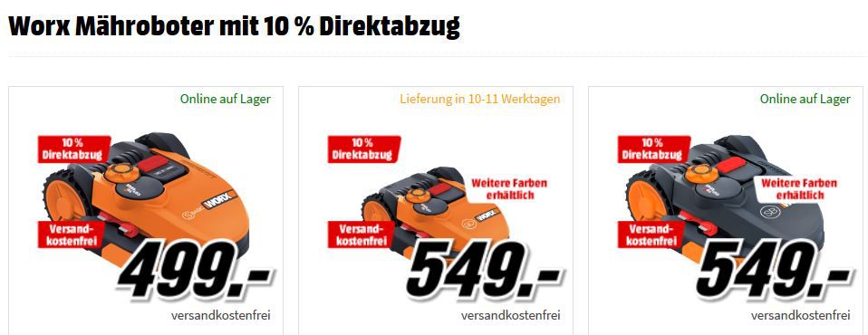 Media Markt Worx Aktion: Mähroboter und Zubehör mit 10% extra Rabatt