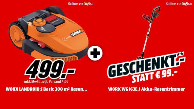 WORX WR090S Landroid S Mähroboter + WORX WG163E.1 Akku Rasentrimmer für 499€ (statt 628€)