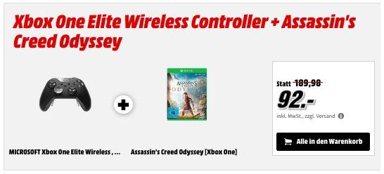 Microsoft Xbox One Elite Wireless Controller + Assassins Creed Odyssey ab 87€ (statt 142€)