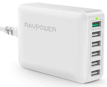 RAVPower RP PC029   6 Port 60W Ladegerät mit QC 3.0 für 22,99€ (statt 29€)