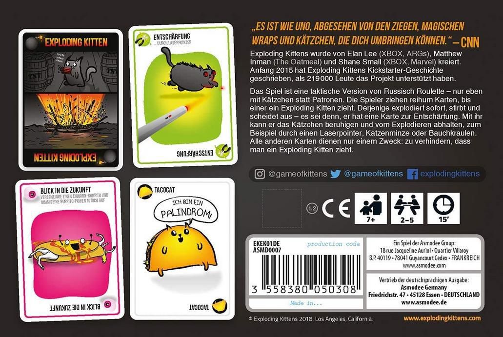 Exploding Kittens   Kartenspiel ab 6,34€ (statt 11€)   Prime