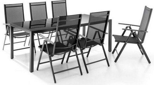 Ausverkauft! Chillroi Aluminium Sitzgruppe 7teilig (1x Tisch mit Glasplatte, 6x Klappstuhl) für 233,95€