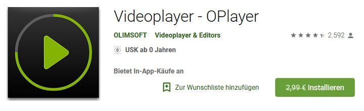 Android: Videoplayer   OPlayer kostenlos (statt 2,99€)