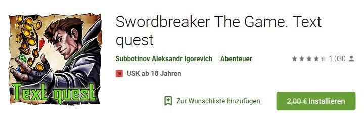 Android: Swordbreaker The Game. Text quest kostenlos (statt 2€)