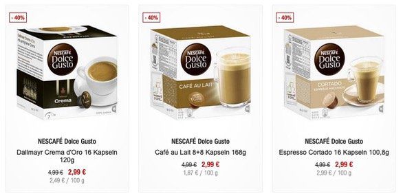 NESCAFÉ Dolce Gusto 16 Kapseln verschiedene Sorten für 2,99€ (statt 4,50€)   ab 40€ vsk frei