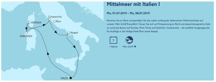 TIPP: TUI Cruises Auktionen Kreuzfahrten ersteigern z.B. Mittelmeer mit Italien inkl. Flüge ab 1€