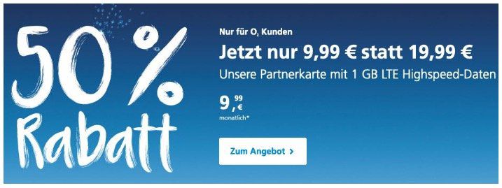 🔥 O2 Partnerkarte mit 50% Rabatt ohne Anschlussgebühr z.B. Free M 10GB LTE nur 14,99€ (statt 30€)