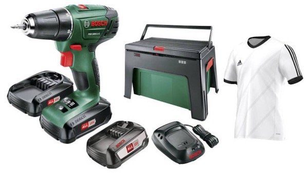 Bosch PSR 1800 LI 2 Akkubohrschrauber + 3 x Akkus + Ladegerät + Workbox + adidas Trikot (Größe L) für 133€ (statt 179€)