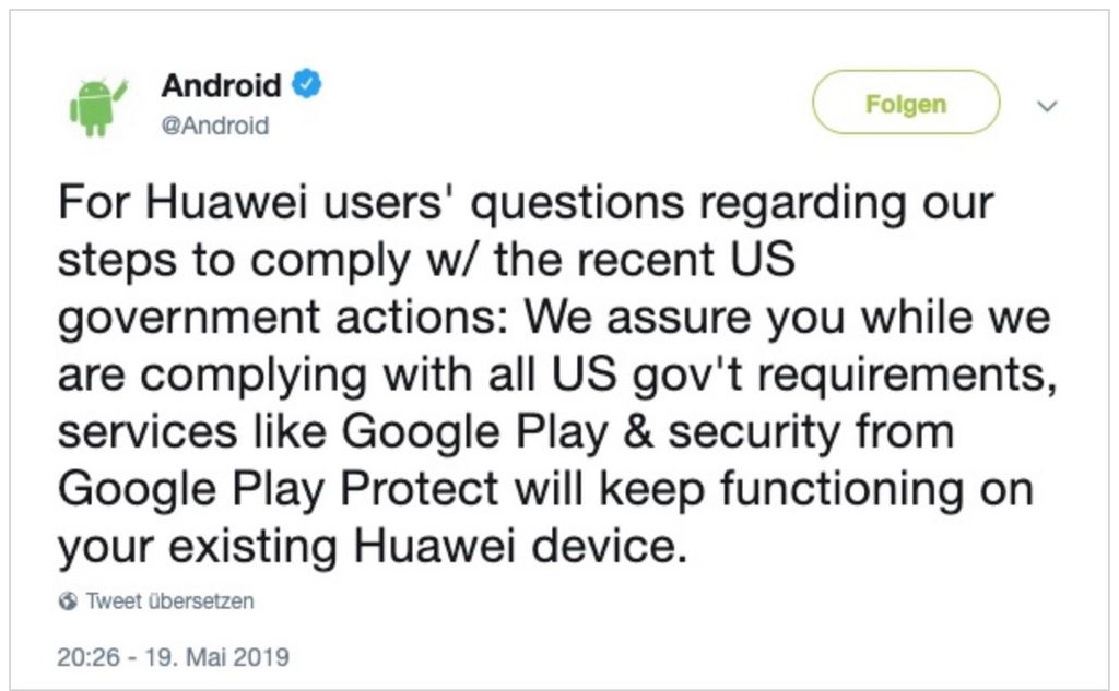 Update: Auch Microsoft stellt Geschäftsbeziehungen ein!   Google entzieht Huawei Lizenz: Smartphones erhalten zukünftig wahrscheinlich keine Updates mehr