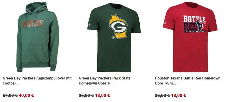 NFL Shop mit 30% Rabatt auf ausgewählte Produkte   z.B. Oakland Raiders Shirt für 18€ (statt 25€)