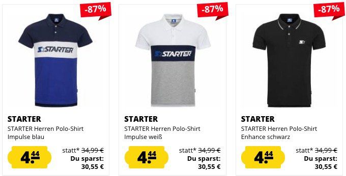 Starter Fashion Sale bei SportSpar   z.B. Poloshirts je 4,44€ (statt 15€)