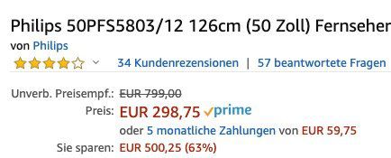 Vorbei! Philips 50PFS5803   50 Zoll Full HD Fernseher für 298,75€ (statt 399€)