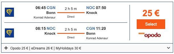 Hin  und Rückflug von Köln/Bonn nach Irland (Knock) ab 25€