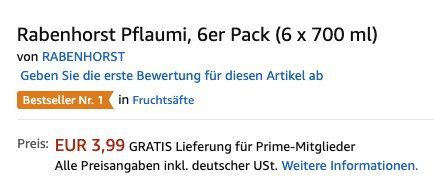 Vorbei! 6er Pack Rabenhorst Pflaumi (je 700 ml) ab 3,99€ (statt 21€)