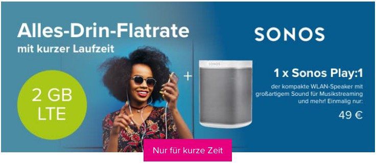 Letzte Chance: Sonos Play:1 nur 119€ statt 162€ dank o2 Tarif mit 6 Monaten Laufzeit