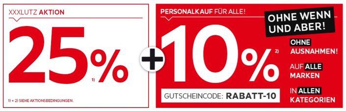 XXXLutz Online Shop mit 25% auf viele Artikel + weitere 10% mit Gutschein