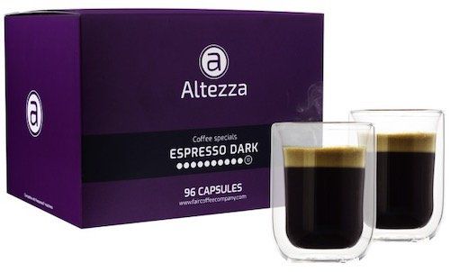 96 Altezza Kaffeekapseln für Nespresso inkl. 2 doppelwandige Kaffeegläser für 19,99€