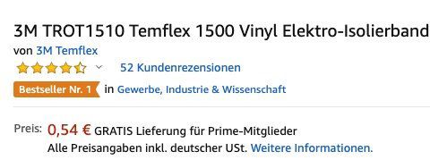 10 Meter 3M Temflex 1500 Vinyl Elektro Isolierband ab 0,54€ (statt 3€)   Prime!