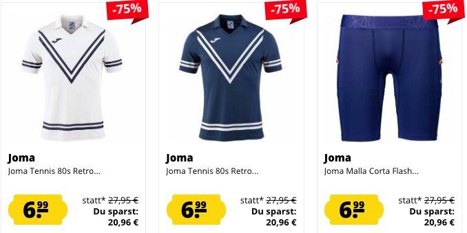 Joma Restposten Sale ab 3,33€   z.B. Poloshirts je nur 3,33€ (statt 13€)