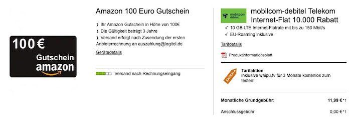 Ausverkauft! Telekom 4GB LTE Datentarif für 8,99€ mtl. oder 10GB für 11,99€ mtl.   dazu 100€ Amazon Gutschein