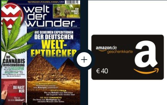 Jahresabo Welt der Wunder für 47,88€   Prämie z.B. 40€ Amazon Gutschein