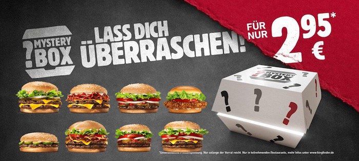 BurgerKing Mystery Box: Überraschungs Burger für 2,99€ z.B. Bacon King, BigKing XXL, Double Steakhouse