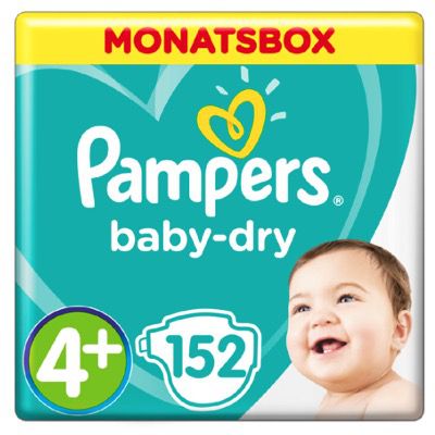 Babymarkt: Bis 26% Rabatt auf Pampers Baby Dry Boxen + 5% Extra Rabatt   z.B. 2x Baby Dry 4 für 64,96€ (statt 72€)