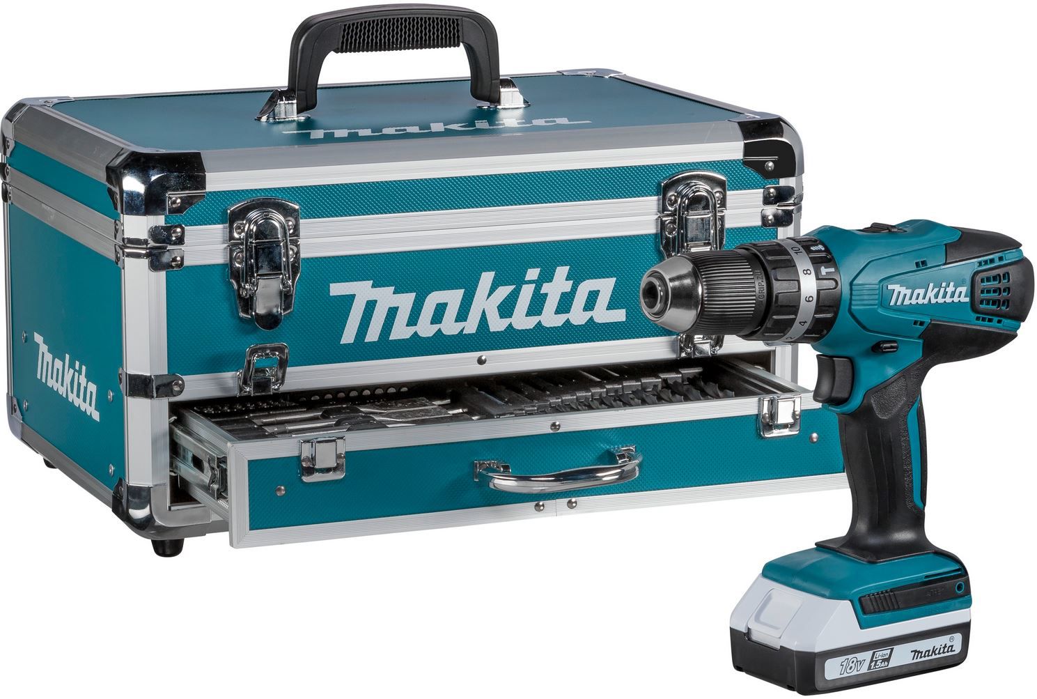 Makita HP457DWEX4 Akku Schlagschrauber mit 2 Akkus, Koffer, 70 Teile Zubehör für 189,95€ (statt 208€)