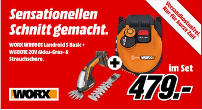 WORX WR090S Landroid S Basic Mähroboter + WORX WG801E 20V Akku Gartenscherenset für 479€ (statt 539€)