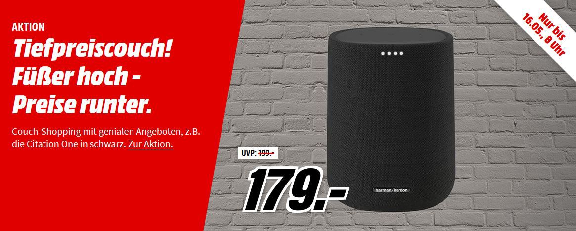 Media Markt Harman Kardon Tiefpreiscouch: z.B. Citation ONE schwarz für 179€ (statt 198€)