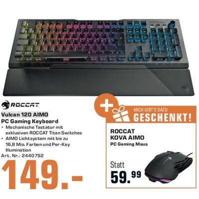 ROCCAT Vulcan 120 AIMO + Roccat Kova AIMO für 150,99€ (statt 220€)