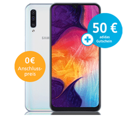 Samsung Galaxy A50 mit 128GB für 1€ + o2 Allnet Flat mit 3GB LTE für 17,99€ mtl. + 50€ adidas Gutschein