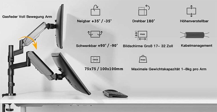 HUANUO HNDSK2 E Duale Monitorhalterung für 17 bis 32 Zoll für 45,99€ (statt 60€)