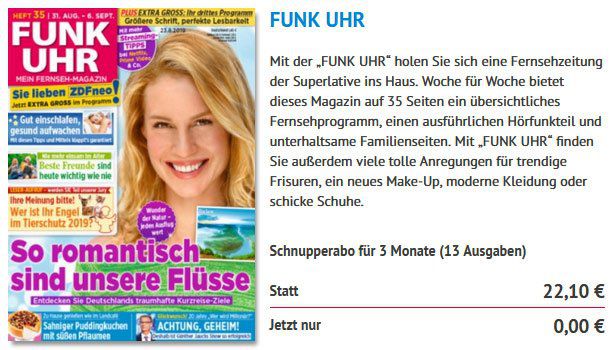 GRATIS: 13 Ausgaben Funk Uhr TV Magazin