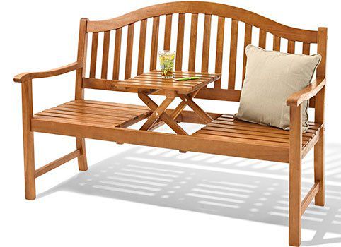 3 Sitzer Gartenbank aus Akazienholz mit hochklappbarem Tisch für 119€ (statt 159€)