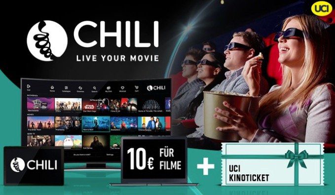 10€ Guthaben für CHILI Streaming + 1 UCI Kino Ticket für zusammen 7,90€