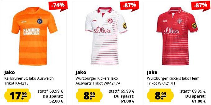 SportSpar: Fanartikel Sale von Jako   z.B. Hannover 96 Trikot für 23,94€ (statt 34€)
