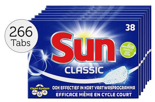 266er Pack Sun Classic Geschirrspültabs für 22,90€   0,09€ pro Spülgang