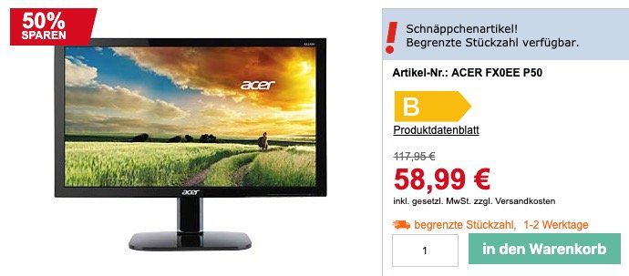 Ausverkauft! Acer FX0EE P50   24 Zoll Full HD Monitor ab 58,99€