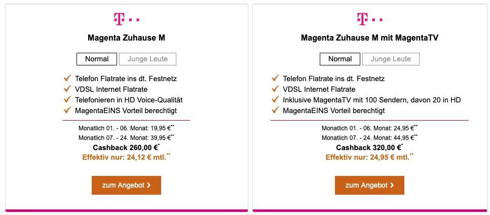 Telekom Magenta Zuhause M DSL (50 Mbit/s) ab 17,45€ mtl. oder mit MagentaTV ab 21,20€ mtl. dank Cashback