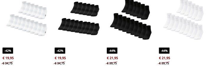 15 Paar Jako Socken in Schwarz, Weiß oder Grau schon ab 19,95€