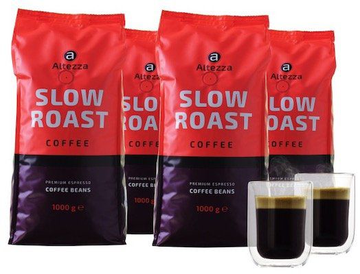 Geht wieder! 4kg Altezza Slow Roast Kaffeebohnen + 2 doppelwandige Kaffeegläser für 29,99€ (statt 45€)
